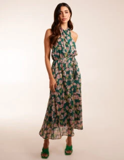 Wrap Halter Neck Pleated Midi Dress -Moda Ulla Shop BV245038023 131717