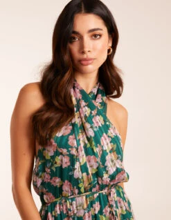 Wrap Halter Neck Pleated Midi Dress -Moda Ulla Shop BV245038023 131718