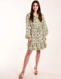 Long Sleeve Belted Shirt Mini Dress -Moda Ulla Shop BV245040023 131708