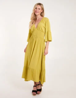Shirred Empire Bust Dress 10 Shirred Empire Bust Dress -Moda Ulla Shop BV245808 LIME 21769