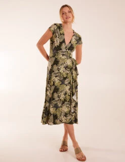 Tropical Print Wrap Front Midi Dress 8 Tropical Print Wrap Front Midi Dress -Moda Ulla Shop BV245817003 128715