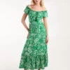 Off The Shoulder Hanky Hem Midi Dress -Moda Ulla Shop BV245820 GREEN66