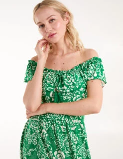 Off The Shoulder Hanky Hem Midi Dress -Moda Ulla Shop BV245820 GREEN67