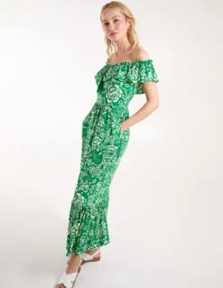 Off The Shoulder Hanky Hem Midi Dress -Moda Ulla Shop BV245820 GREEN69 1