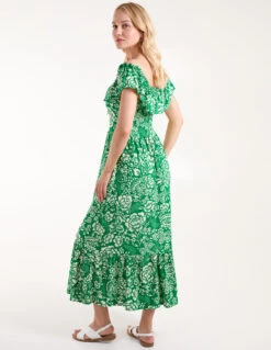 Off The Shoulder Hanky Hem Midi Dress -Moda Ulla Shop BV245820 GREEN70
