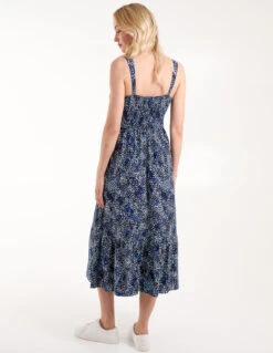 Ruched Cami Midi Dress With Buttons -Moda Ulla Shop BV245825 NAVY106