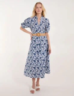 V Front Belted Dress -Moda Ulla Shop BV24583 NAVY 0953