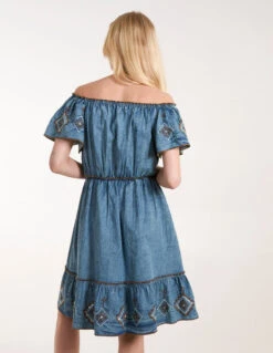 Denim Embroidered Tiered Dress -Moda Ulla Shop BV245833 LIGHTDENIM 1424