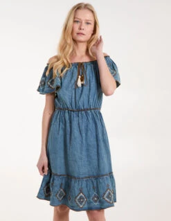Denim Embroidered Tiered Dress -Moda Ulla Shop BV245833 LIGHTDENIM 1432