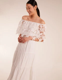 Crochet Lace Shirred Waist Midi Dress -Moda Ulla Shop BV245835014 130715