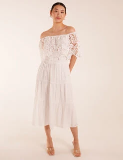 Crochet Lace Shirred Waist Midi Dress -Moda Ulla Shop BV245835014 130716