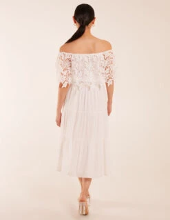 Crochet Lace Shirred Waist Midi Dress -Moda Ulla Shop BV245835014 130718