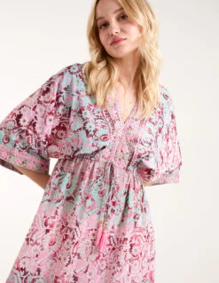 Embellished Kimono Dress -Moda Ulla Shop BV245837 PINK3