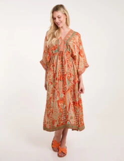 Embellished Kimono Midi Dress -Moda Ulla Shop BV245838 ORANGE 21639