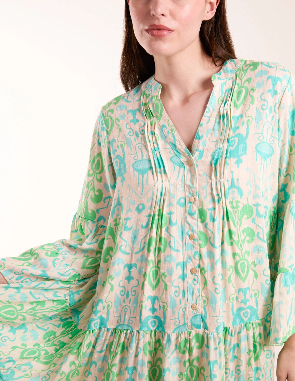 Pin Tuck Tiered Abstract Smock Dress 4 Pin Tuck Tiered Abstract Smock Dress - Image 2