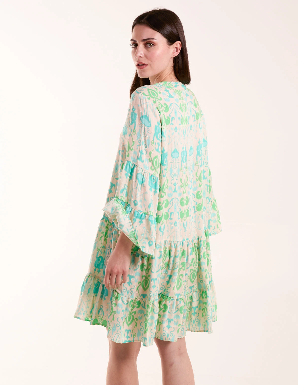 Pin Tuck Tiered Abstract Smock Dress 6 Pin Tuck Tiered Abstract Smock Dress - Image 4