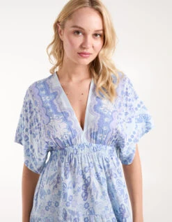 Angel Sleeve V Neck Tassel Back Maxi Dress -Moda Ulla Shop BV245854002 BLUE63