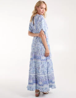 Angel Sleeve V Neck Tassel Back Maxi Dress -Moda Ulla Shop BV245854002 BLUE64