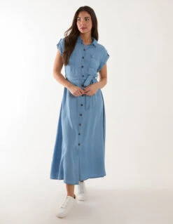 Midi Tencel Shirt Dress -Moda Ulla Shop BV245861 DENIM 19569