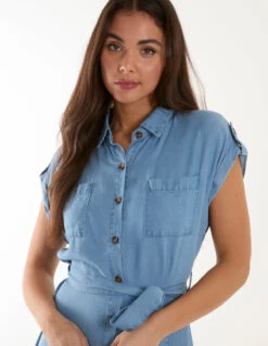 Midi Tencel Shirt Dress -Moda Ulla Shop BV245861 DENIM 19587