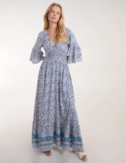 Shirred Waist Elasticated Neckline Maxi Dress