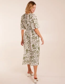 V Neck Elastic Waist Dress -Moda Ulla Shop BV245889 KHAKI 1259