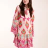 Printed Long Sleeve Tie Front Smock Dress
