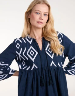 Embroidered Tunic Dress -Moda Ulla Shop BV245897 NAVY 1010