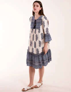 Mix Print Smock Dress With Tassel -Moda Ulla Shop BV245901002 131590
