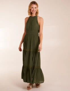 Crochet Halter Maxi Tiered Dress