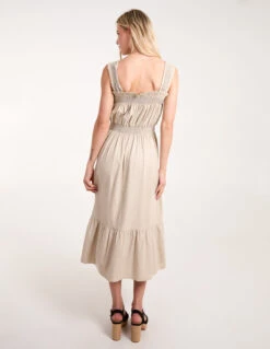 Shirred Detail Midi Dress -Moda Ulla Shop BV245904 STONE 1