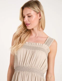 Shirred Detail Midi Dress -Moda Ulla Shop BV245904 STONE 4 1