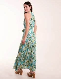 Halter Neck Paisley Maxi Dress -Moda Ulla Shop BV245907 GREEN 3486