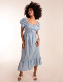 Milkmaid Puff Sleeve Midi Dress