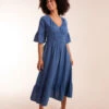 V Neck Shirred Midi Dress -Moda Ulla Shop BV245921179 129115