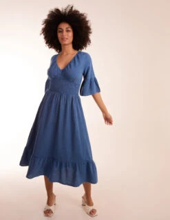 V Neck Shirred Midi Dress 7 V Neck Shirred Midi Dress -Moda Ulla Shop BV245921179 129116