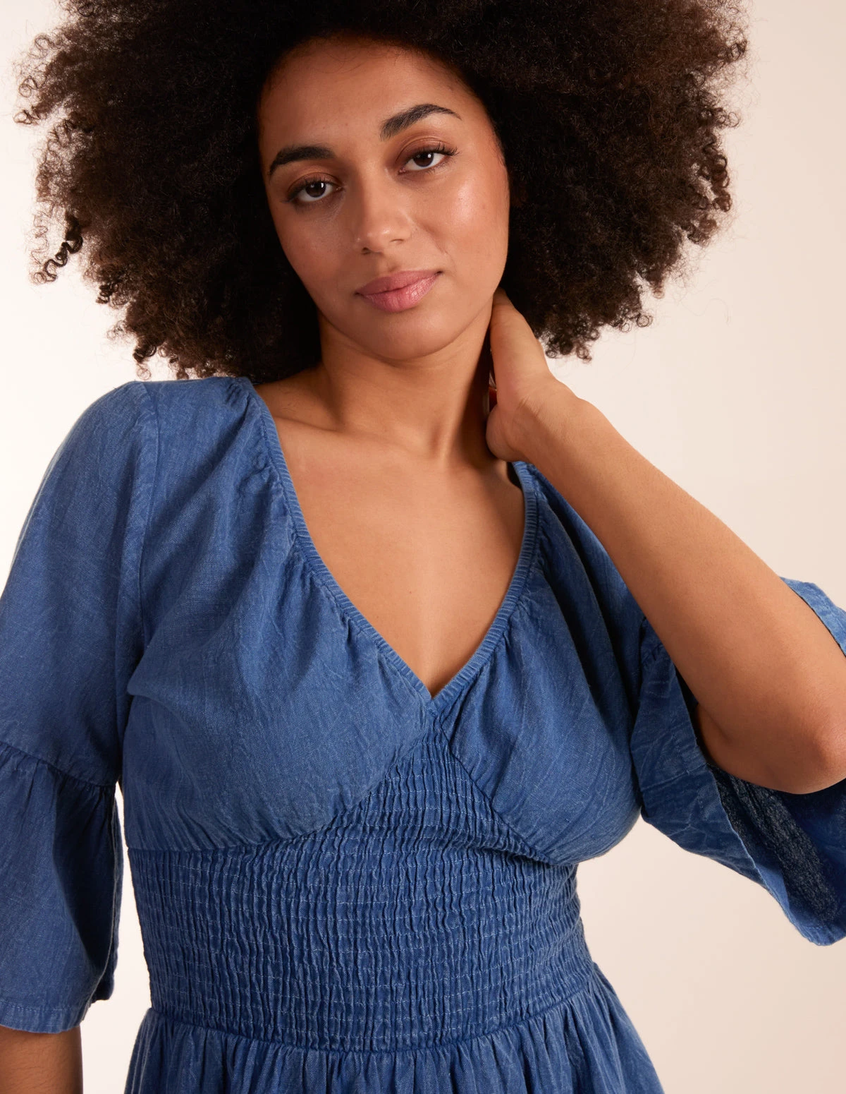 V Neck Shirred Midi Dress 5 V Neck Shirred Midi Dress - Image 3