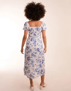 Ruched Bust Milkmaid Puff Sleeve Midi Dress With Side Split 9 Ruched Bust Milkmaid Puff Sleeve Midi Dress With Side Split -Moda Ulla Shop BV245923006 128766