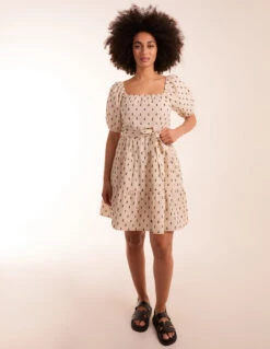 Dobby Spot Milkmaid Mini Dress