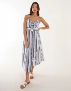 Tie Front Button Through Midi Dress -Moda Ulla Shop BV245927048 129121