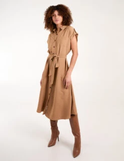 Button Front Midi Utility Shirt Dress