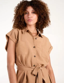 Button Front Midi Utility Shirt Dress -Moda Ulla Shop BV245946084 134649