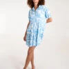 Mini Smock Shirt Dress 1 Mini Smock Shirt Dress -Moda Ulla Shop BV245951 LIGHTBLUE 4890