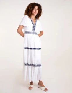 Embroidered Tiered Maxi Dress -Moda Ulla Shop BV245952 WHITE 5060