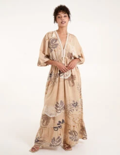 V Neck Tassel Front Midi Dress