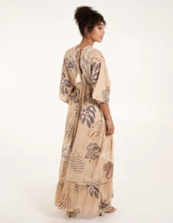 V Neck Tassel Front Midi Dress -Moda Ulla Shop BV245957 BEIGE 3