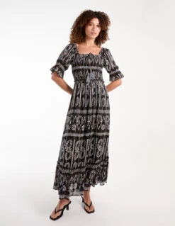 Milkmaid Shirred Square Neck Midi Dress