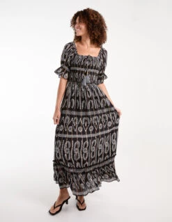 Milkmaid Shirred Square Neck Midi Dress -Moda Ulla Shop BV245966003 133217