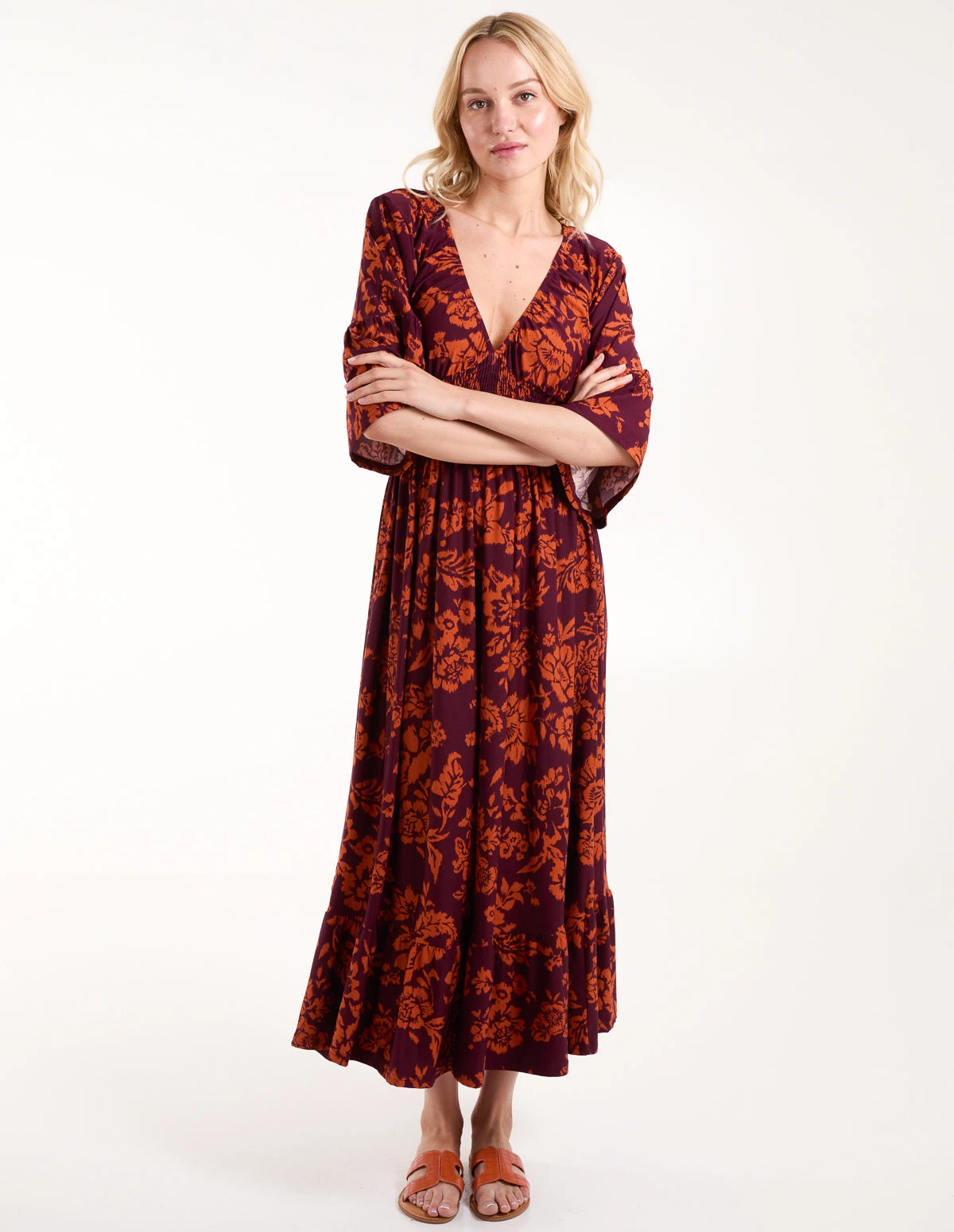 Elasticated Neck Shirred Waist Midi Dress 4 Elasticated Neck Shirred Waist Midi Dress - Image 2