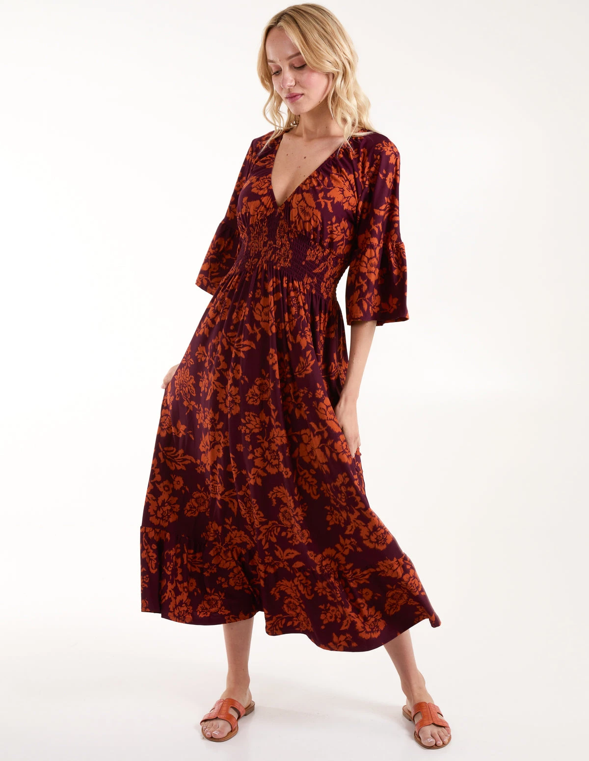 Elasticated Neck Shirred Waist Midi Dress 3 Elasticated Neck Shirred Waist Midi Dress